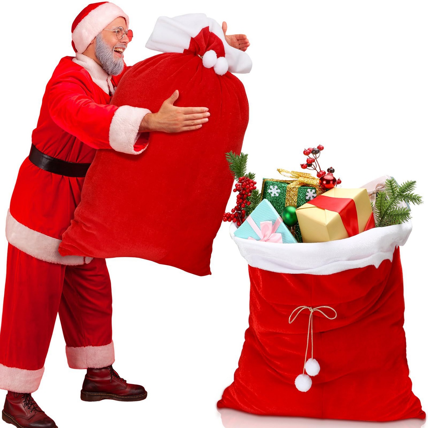 Velvet Santa Christmas Gift Ba - Luxury Xmas Bags 评论和价格