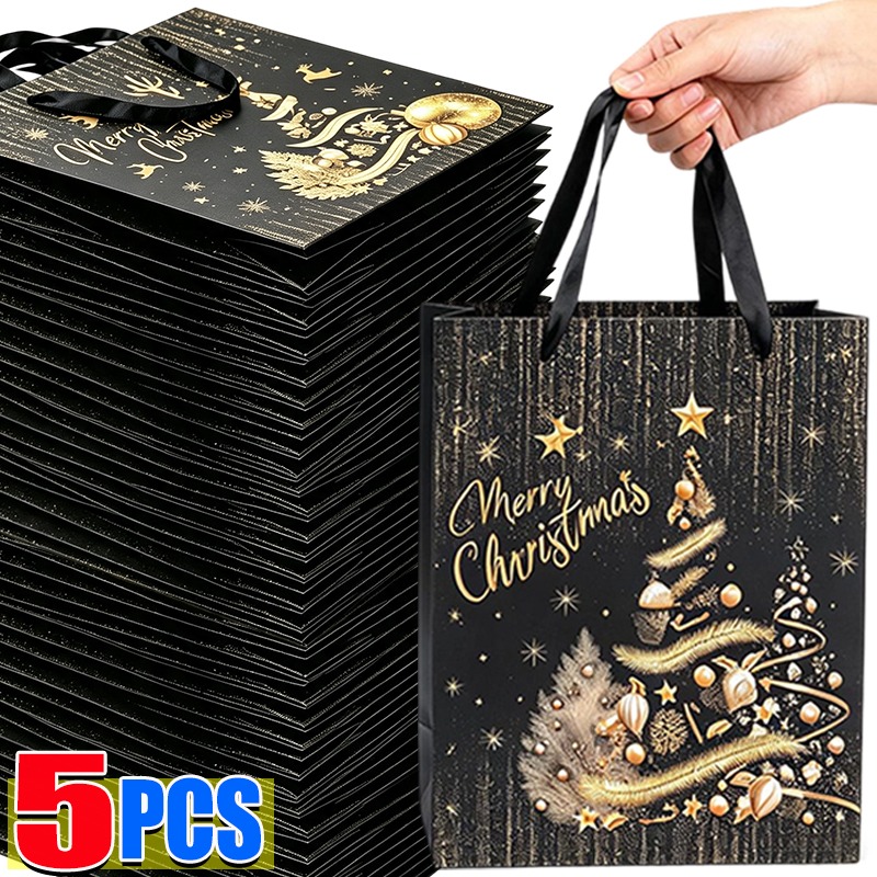 1/5Pcs Black Gold Christmas Gi - Luxury Xmas Bags 评论和价格