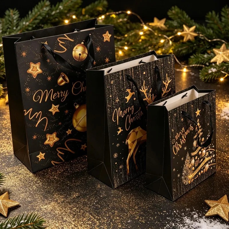 1/5Pcs Black Gold Christmas Gi - Luxury Xmas Bags 评论和价格