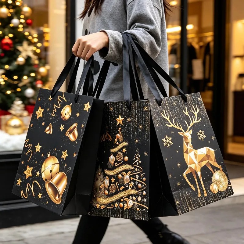 1/5Pcs Black Gold Christmas Gi - Luxury Xmas Bags 评论和价格