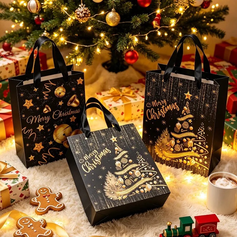 1/5Pcs Black Gold Christmas Gi - Luxury Xmas Bags 评论和价格
